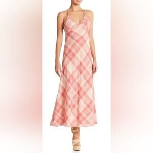 NWT Polo Ralph Lauren Pink Checkered Cross Back Maxi Dress (10)